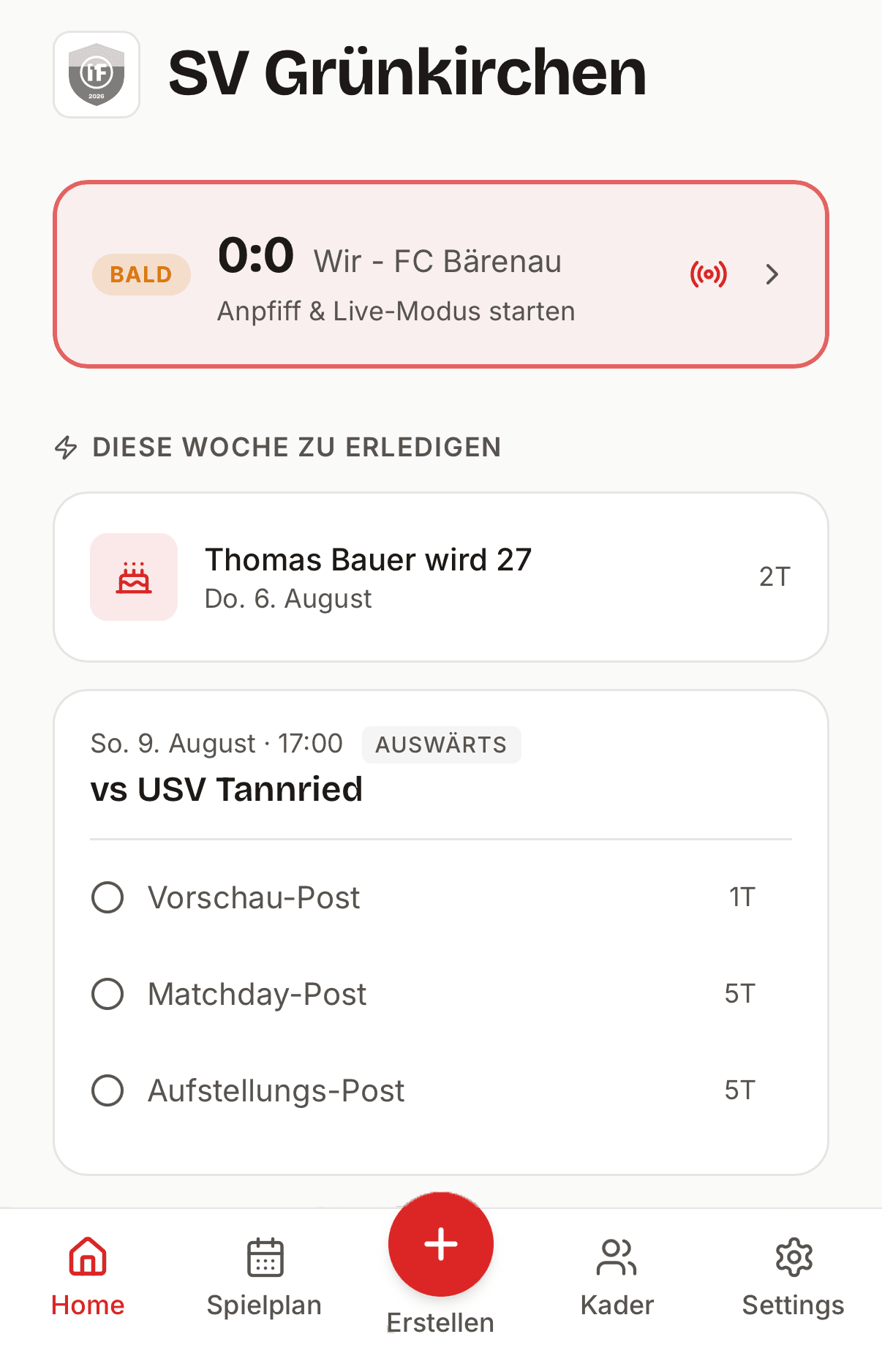 Live-Ansicht der App, das Spiel wird gestartet