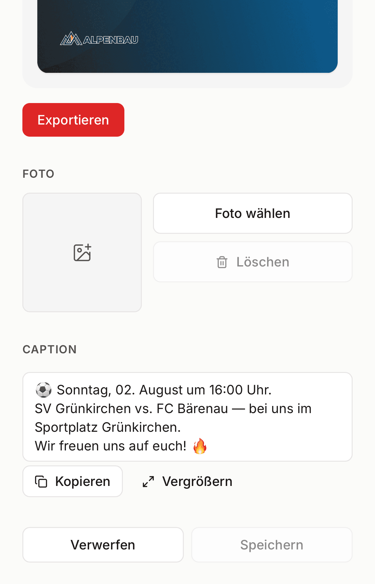 Foto-Bereich mit der Schaltfläche Foto wählen